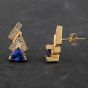Second Hand 14ct Yellow Gold Tanzanite & Brilliant Diamond Abstract Stud Earrings 4165159