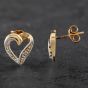 Second Hand 9ct Yellow Gold Diamond Heart Stud Earrings 4165546