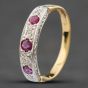 Second Hand Vintage 9ct Two Colour Gold Ruby & Brilliant Cut Diamond Half Eternity Ring 41671037
