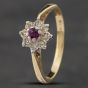 Second Hand 9ct Yellow Gold Ruby & Diamond Cluster Ring 41671279