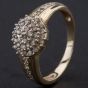 Second Hand 9ct Yellow Gold Claw Set Diamond Triple Row Round Cluster Ring 4167162