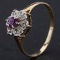 Second Hand 9ct Yellow Gold Purple Sapphire Illusion Set Diamonds Cluster Ring 4167328
