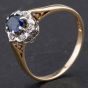 Second Hand 9ct Yellow Gold Brilliant Cut Diamond and Oval Sapphire Flower Cluster Ring 4167331
