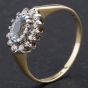 Second Hand 9ct Yellow Gold Oval Aquamarine and Brilliant Cut Diamond Cluster Ring 4167332
