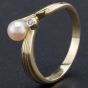 Second Hand 14ct Yellow Gold Brilliant Cut Rubover Diamond and Cultured Pearl Half Wishbone Ring 4167341