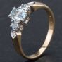 Second Hand 9ct Yellow Gold Oblong Aquamarine Diamond Shoulder Dress Ring 4167397