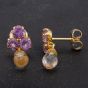 Second Hand 18ct Yellow Gold Amethyst and Quartz Gemstone Set Dropper Earrings 4183778