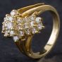 Second Hand 14ct Yellow Gold Brilliant Cut Diamond Multi Row Spray Cluster Ring 4312031