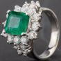 Second Hand 18ct White Gold Square 3.00ct Emerald & 1.50ct Diamond Cluster Ring 4312040