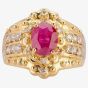 Second Hand 18ct Yellow Gold Oval Rubover 1.50ct Ruby & 0.40ct Diamond Two Row Ring 4312056
