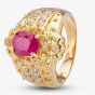 Second Hand 18ct Yellow Gold Oval Rubover 1.50ct Ruby & 0.40ct Diamond Two Row Ring 4312056