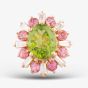 Second Hand 14ct Rose Gold 5.41ct Peridot, 0.83ct Diamond & 1.33ct Pink Tourmaline Oval Cluster Ring 4312214