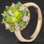 Second Hand 14ct Yellow Gold 3.65ct Peridot, 0.62ct Diamond & 0.62ct Tsavorite Oval Cluster Ring 4312215