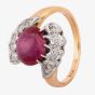 Second Hand 9ct Yellow Gold Cabochon Synthetic Star Ruby and Diamond Twist Ring 4312277