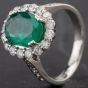 Second Hand 14ct White Gold Oval Emerald and Diamond Cluster Ring 4312333