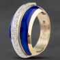 Second Hand 9ct Two Colour Gold 0.25ct Brilliant Cut Diamond & Blue Enamel Graduated Dress Ring 4312355