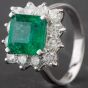 Second Hand 18ct White Gold 2.50ct Square Emerald & 1.45ct Diamond Cluster Ring 4312380