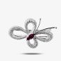 Second Hand 18ct White Gold Diamond and Pink Topaz Butterfly Brooch 4313095