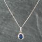 Second Hand Platinum 1.27ct Sapphire & 0.21ct Brilliant Cut Diamond Oval Pendant & 16 Inch Curb Chain 43141017