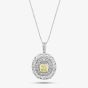Second Hand Platinum Certificated 1.56ct Yellow & White Diamond Oval Cluster Pendant & 18 Inch Curb Chain 43141075