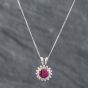 Second Hand 14ct White Gold Round Cut Ruby & Brilliant Cut Diamond Pendant & 18 Inch Curb Chain 43141091