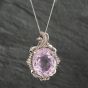 Second Hand Platinum Certificated 22.97ct Kunzite & 0.38ct Diamond Oval Pendant & 18 Inch Curb Chain 43141111
