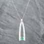 Second Hand 18ct White Gold Emerald & Baguette Cut Diamond Wishbone Pendant & 18 Inch Curb Chain 43141179