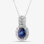 Second Hand 18ct White Gold 1.66ct Sapphire & 0.67ct Diamond Oval Cluster Pendant & 16 Inch Ball Chain 43141189