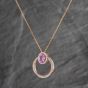 Second Hand 14ct Rose Gold Pink Sapphire & 0.44ct Diamond Oval Swivel Cluster Pendant & 15 Inch Trace Chain 43141230