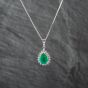 Second Hand Platinum 3.08ct Emerald & 0.62ct Brilliant Cut Diamond Pear Shaped Pendant & 18 Inch Box Chain 43141258