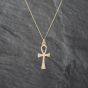 Second Hand Yellow Gold Ankh Cross Pendant & 18 Inch Curb Chain 43141267