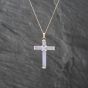 Second Hand 9ct Yellow Gold Lavender Jade & Diamond Set Cross Pendant & 16-18 Inch Trace Chain 43141276