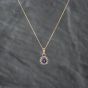 Second Hand 9ct Yellow Gold Sapphire & Diamond Oval Cluster Pendant & 18 Inch Curb Chain 43141314