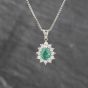 Second Hand Platinum 1.23ct Emerald & 0.64ct Brilliant Cut Diamond Teardrop Cluster Gemstone Pendant & 15 Inch Box Chain 43141348