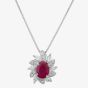 Second Hand Platinum 1.80ct Ruby & 0.45ct Diamond Cluster 18 Inch Necklace 4314252