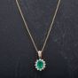 Second Hand 9ct Yellow Gold 1.30ct Emerald & 0.70ct Diamond Cluster Pendant & 16 Inch Chain 4314523