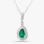 Second Hand 14ct White Gold 1.18ct Pear Cut Emerald & 0.41ct Brilliant Cut Diamonds Tear Drop Pendant 4314541
