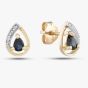 Second Hand 9ct Yellow Gold 0.12ct Sapphire & 0.05ct Brilliant Cut Diamond Pear Shaped Stud Earrings 43170028