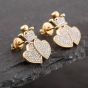 Second Hand 9ct Two Colour Gold Single Cut Diamond Pave Double Heart & Crown Stud Earrings 43171021