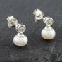 Second Hand White Gold Freshwater Pearl & Diamond Stud Earrings 43171070