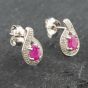 Second Hand White Gold 0.38ct Oval Cut Ruby & 0.03ct Diamond Swirl Stud Earrings 43171089