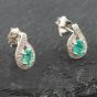 Second Hand White Gold 0.30ct Oval Cut Emerald & 0.03ct Diamond Swirl Stud Earrings 43171090