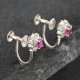 Second Hand Platinum 0.46ct Ruby & 0.08ct Single Cut Diamond Oval Screw Fittings 7.1mm Stud Earrings 43171104