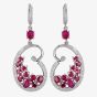 Second Hand 14ct White Gold Ruby Diamond Open Heart Dropper Earrings 4317114