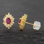 Second Hand 18ct Yellow Gold Ruby & 0.54ct Brilliant Cut Diamond Oval 5mm Stud Earrings 43171183
