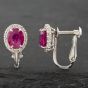 Second Hand 18ct White Gold Ruby & 0.36ct Brilliant Cut Diamond Oval Cluster Screw Fitting 9mm Stud Earrings 43171186