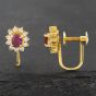 Second Hand 18ct Yellow Gold Certificated 0.43ct Ruby & 0.28ct Brilliant Cut Diamond Oval Cluster Screw Fitting 8mm Stud Earrings 43171187