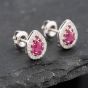 Second Hand 14ct White Gold 0.75ct Ruby & 0.20ct Diamond Cluster 10mm Stud Earrings 43171209