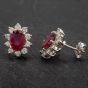 Second Hand 14ct White Gold Oval 2.00ct Ruby & 1.00ct Diamond Cluster Stud Earrings 4317120