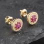 Second Hand 14ct Yellow Gold 0.60ct Ruby & 0.25ct Brilliant Cut Diamond Round Cluster Stud Earrings 43171221